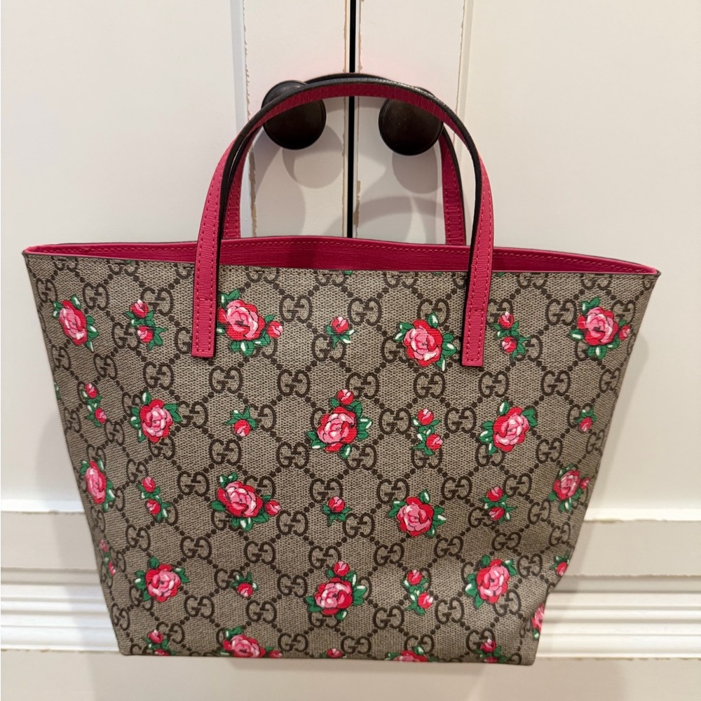 Gucci GG Canvas Tote with Pink Floral Design